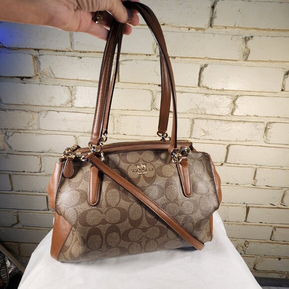 Euc Coach Signature C's Khaki Peyton Shoulder Bag Handbag Purse - Picture 3 of 14